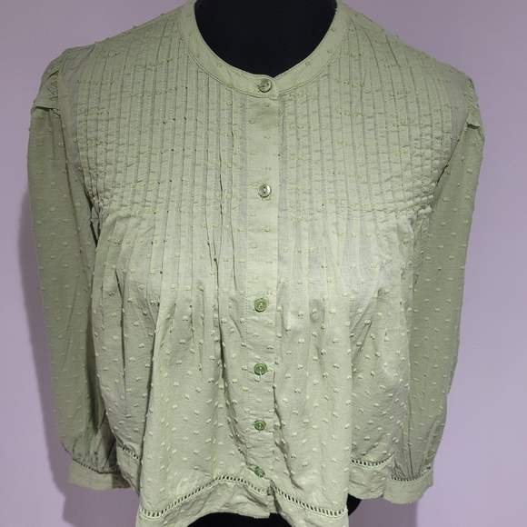 Old Navy Women's Swiss Dot Button-Down Long Sleeve Pintuck Top XS Green Bohemian - Picture 5 of 9